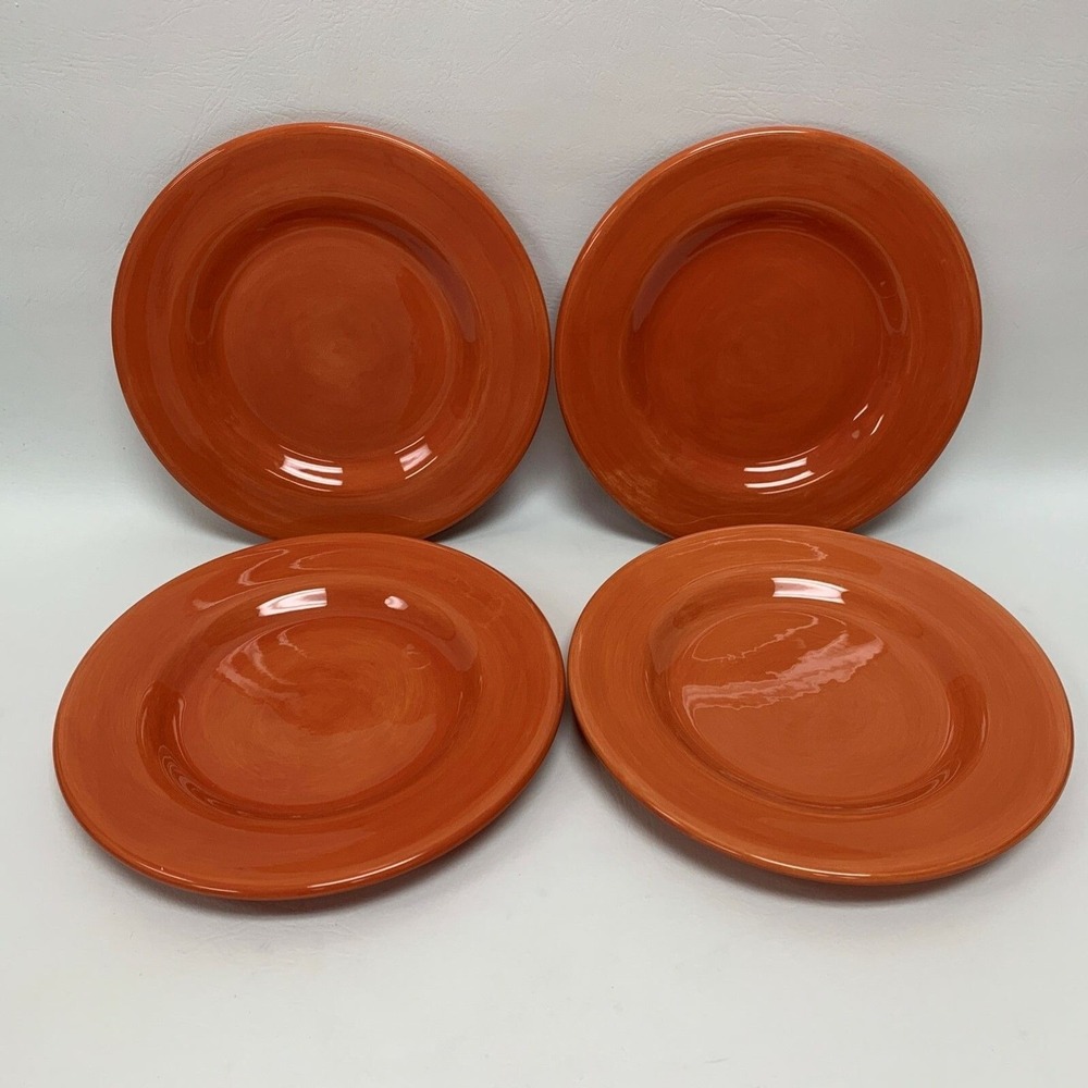Tabletops Gallery Corsica Dinner Plates‎ Clementine Orange Hand Painted Lot of 4